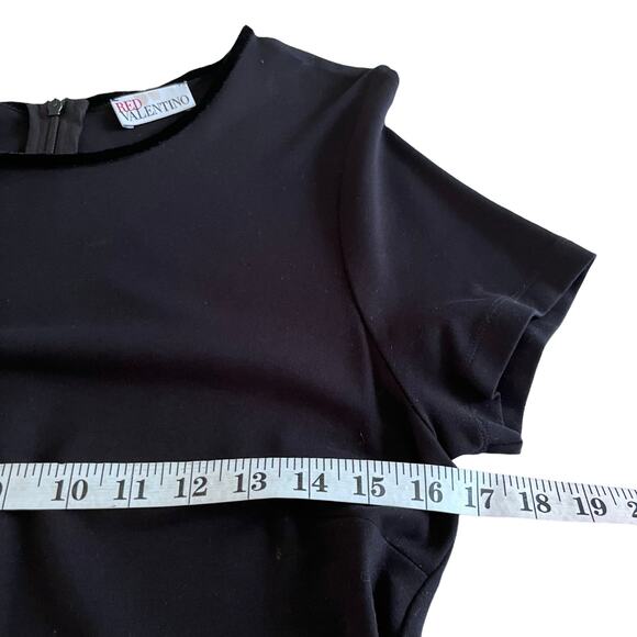 Red Valentino Black Short Sleeve Lace Velvet Trim Scalloped Knee Length Dress L - Picture 10 of 14